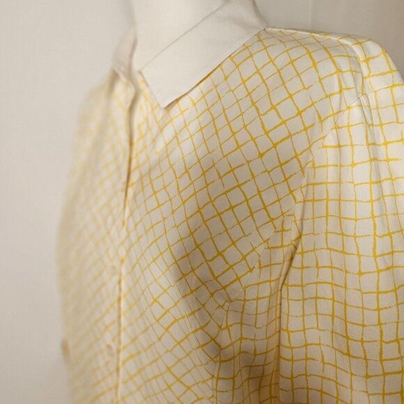Lafayette 148 New York Size 14 Button-Up Shirt Yellow & White Casual Career - Picture 2 of 8